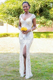 Sexy Split Silver Sequins Bridesmaid Dresses Cap Sleeve Sheath Formal Dresses