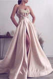Sexy Strapless Satin Lace Slit Prom Dress On Sale