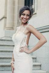 Sexy Summer Bridal Gowns Spaghetti Straps Lace Beading Open Back New Wedding Dresses