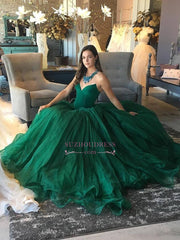 Sexy Sweetheart Ball-Gown Green Sleeveless Tulle Prom Dresses