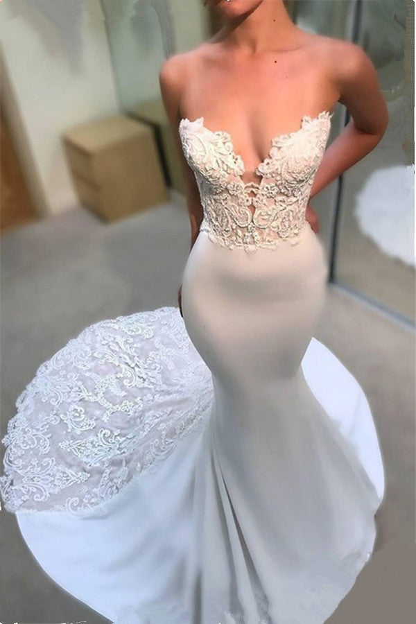 Sexy Sweetheart Lace Mermaid Wedding Dresses | Elegant Open Back Bridal Gowns