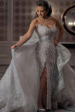 Sexy Sweetheart Sleeveless Mermaid Bridal Dress with Ruffle Layers of Lace Tulle Train