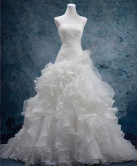Sexy Sweetheart White Organza Long Wedding Dress Latest Court Train Lace-Up Bridal Gowns