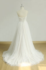 Sexy Sweetheart White Tulle Wedding Dress | Lace A-line Ruffles Bridal Gowns