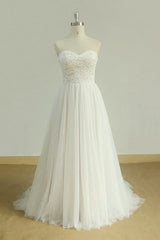 Sexy Sweetheart White Tulle Wedding Dress | Lace A-line Ruffles Bridal Gowns