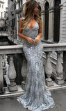 Sexy V-Neck Mermaid Prom Dresses Sequined Backless Evening Gowns SK0022