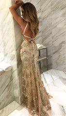 Sexy V-Neck Mermaid Prom Dresses Sequined Backless Evening Gowns SK0022