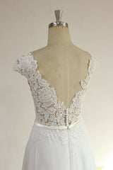 Sexy V-neck Appliques Sleeveless Wedding Dress | A-line Chiffon White Bridal Gown