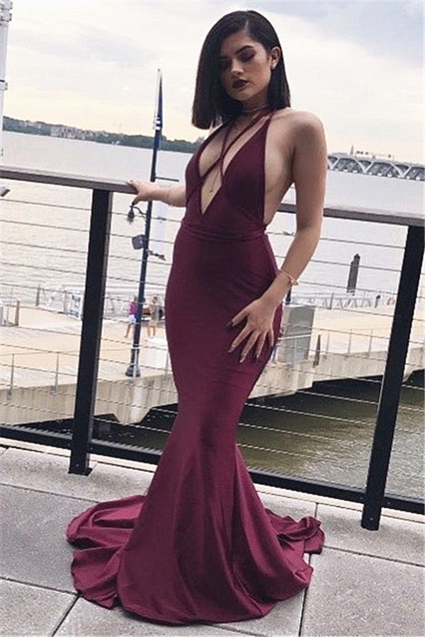 Sexy V-neck Spaghetti Straps Prom Dress | Mermaid Evening Gown