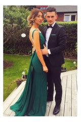 Sheath Backless Dresses Prom Elegant Scoop Green Peals Evening Dress