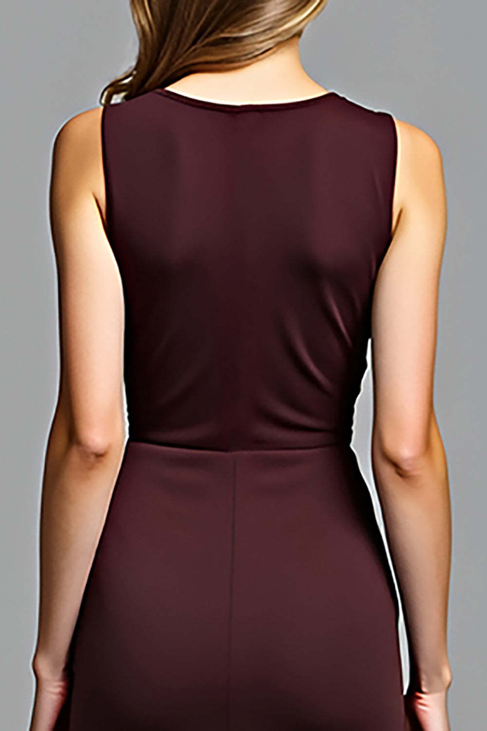 Sheath Cabernet Sleeveless Deep V-Neck Long Formal Dress