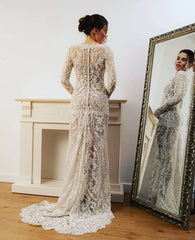 Sheath Lace Long Sleeves Beach Wedding Dress Online