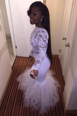 Sheath Lace Long Sleeves Evening Gown Mermaid Tulle Sexy Prom Dress BA2123