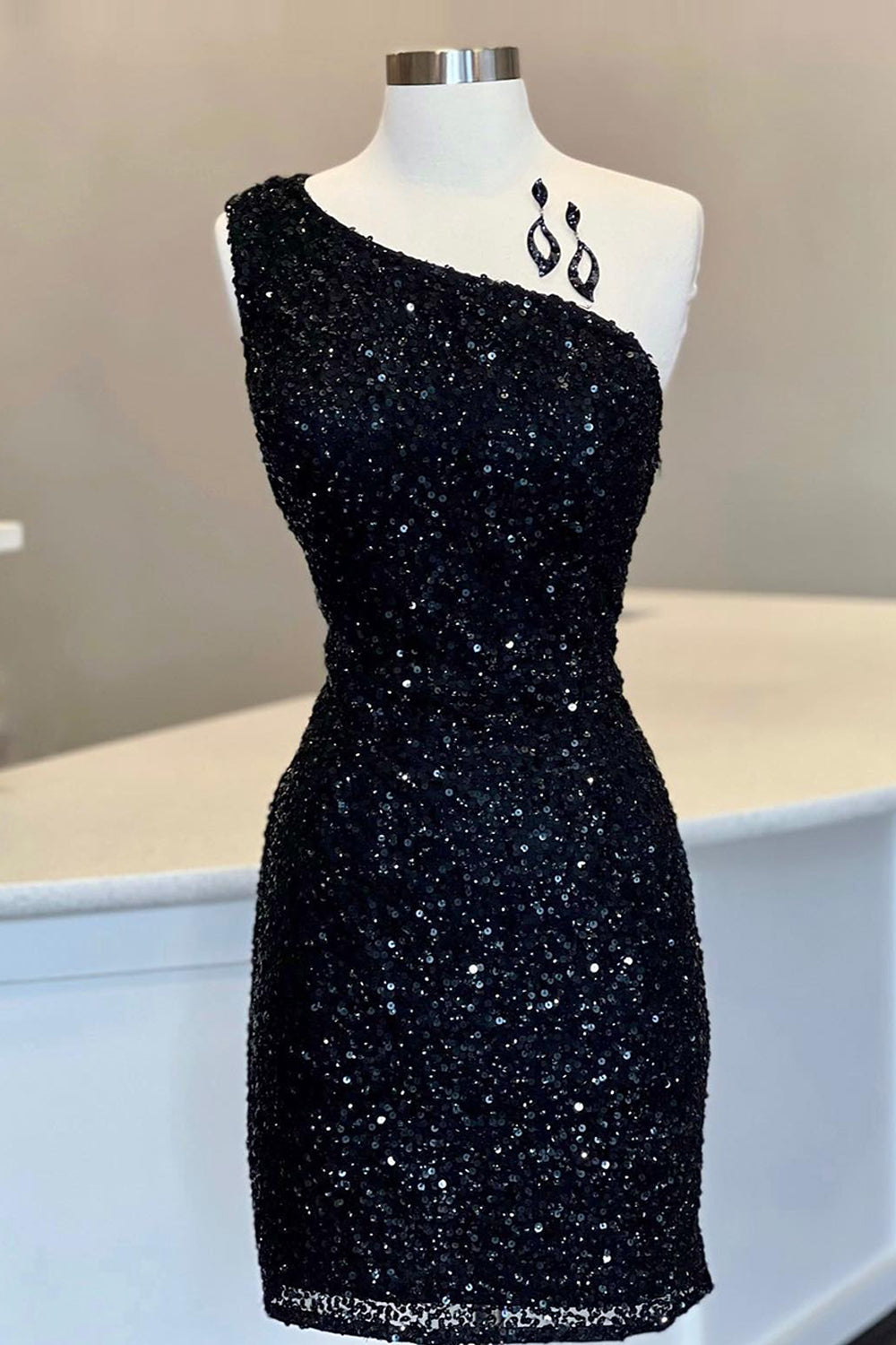 Sheath One Shoulder Royal Blue Homecoming Dress Sequin Short Prom Dress Suzhoufashion