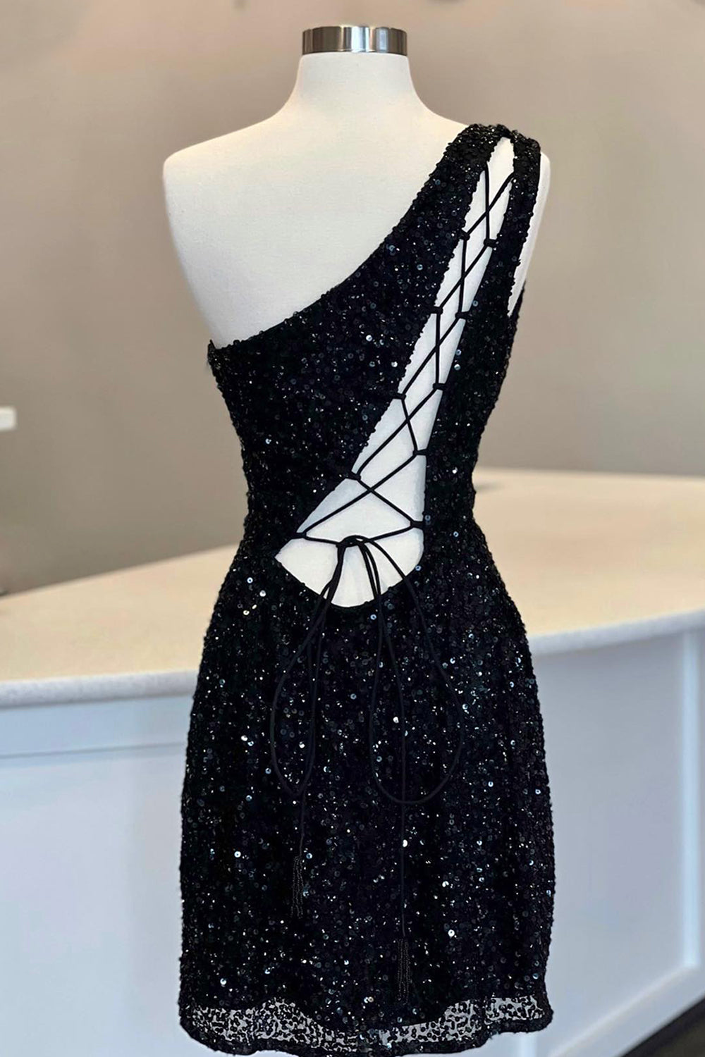 Sheath One Shoulder Royal Blue Homecoming Dresses Sequin Short Cocktail Dresses