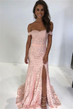 Sheath Side-Split Lace Gorgeous Off-the-shoulder Prom Dresses