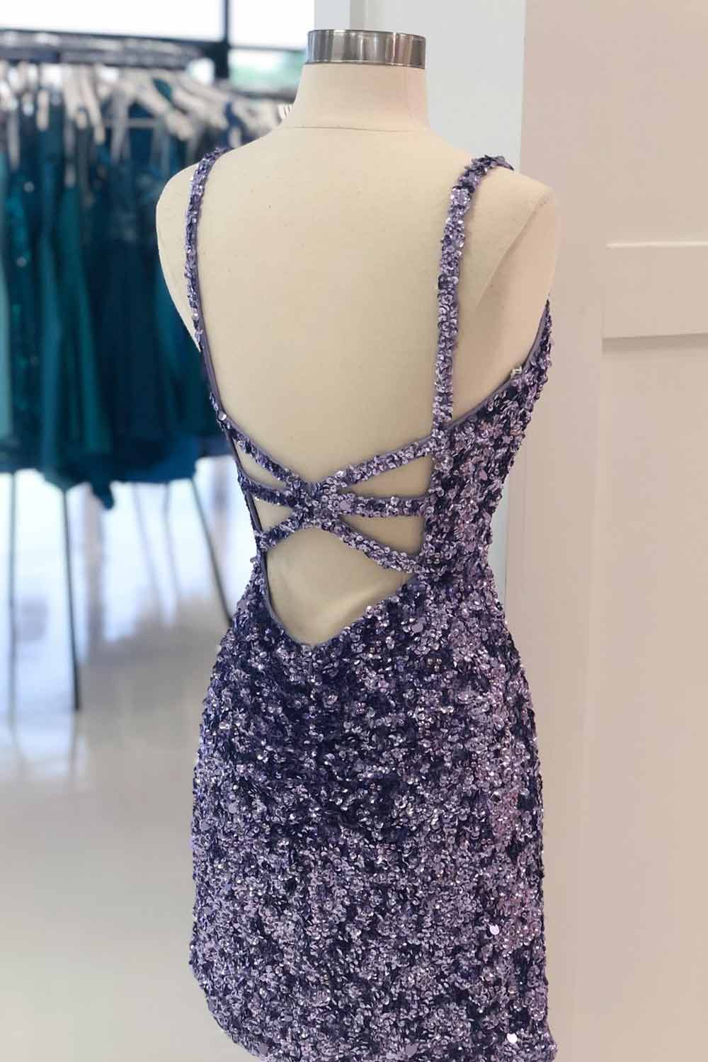 Sheath Spaghetti Straps Royal Blue Homecoming Dresses Sequin Short Cocktail Dress