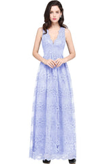 Sheath V-neck Floor-length Lace Navy Blue Formal Dress