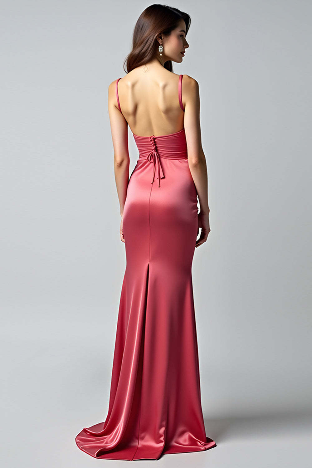 Sheath Watermelon V-Neck Backless Long Formal Dress