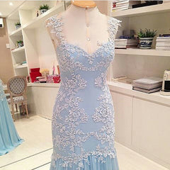 Sheer Back Baby Blue Prom Dress Chiffon Sheath Evening Dresses