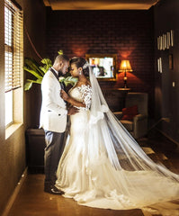 Sheer Tulle Long Sleeves Mermaid Wedding Dresses | Appliques Elegant Plus Size Bridal Gowns