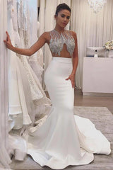Sheer Tulle Sexy Sleeveless Mermaid Sparkle Wedding Dresses for Summer Beach