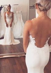 Sheer back Mermaid Wedding Dress Sleeveless Lace summer Beach Wedding Gowns BA3612