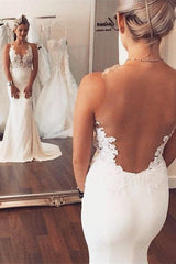 Sheer back Mermaid Wedding Dress Sleeveless Lace summer Beach Wedding Gowns BA3612