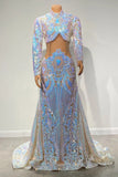 Shimmers Two Piece High-neck Long Sleeve Floor-length A-Line Prom Dresses