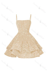 Shining Pink Spaghetti Strap Sleeveless Ball Gown Short Dress With Sequins