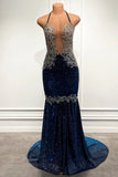 Shining Sequins V-neck Sleeveless Floor-length Mermaid Prom Dresses
