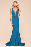 Shinning Blue Mermaid Long Prom Dress | V-Neck Sleeveless Long Evening Gowns