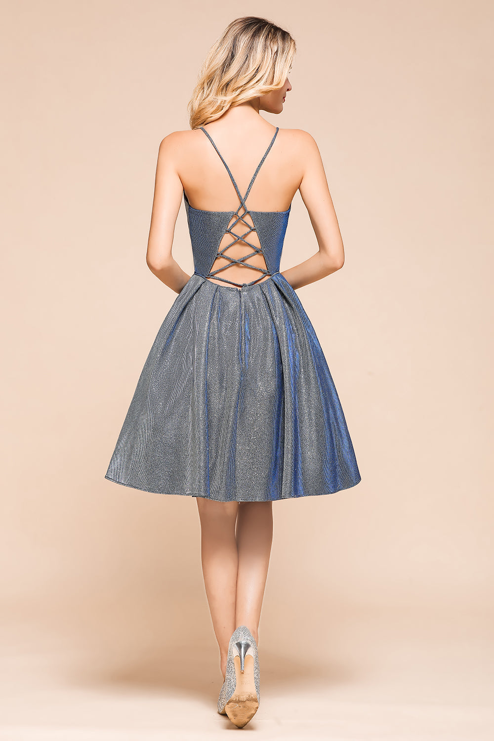 Shinning Halter V-Neck Prom Dress | Short Homecoming Dress
