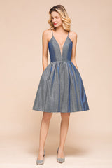 Shinning Halter V-Neck Short Homecoming Dress