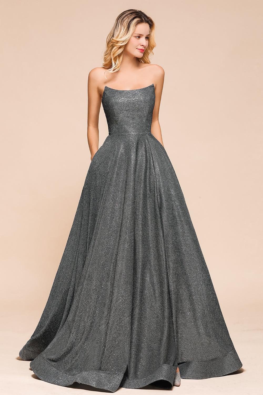 Shinning Strapless Long Prom Dress | Lace-up Evening Gowns With Split