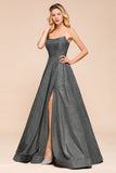 Shinning Strapless Long Prom Dress | Lace-up Evening Gowns With Split
