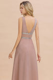 Shinning V-Neck Sleeveless Long Prom Dress With Zipper Back