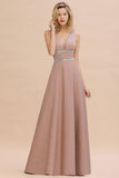 Shinning V-Neck Sleeveless Long Prom Dress With Zipper Back