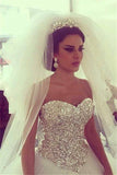 Shiny Crystals Sweetheart Wedding Dress with Puffy Tulle Skirt Bridal Ball Gowns
