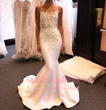 Shiny Long Mermaid Evening Gown Beading White Prom Dresses BA5245