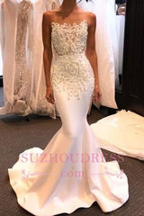 Shiny Long Mermaid Evening Gown Beading White Prom Dresses BA5245