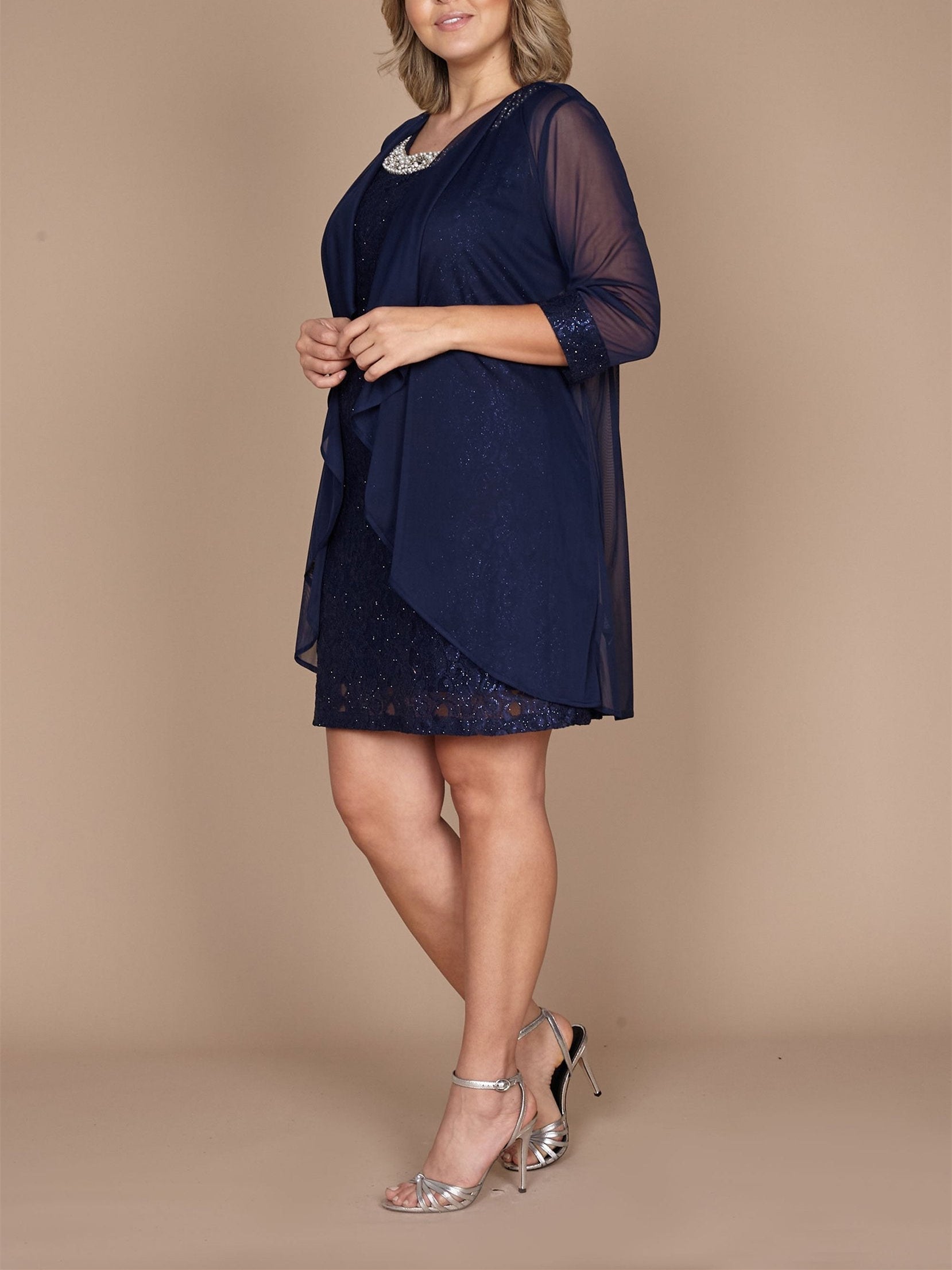 Short Lace Sheath Column Jewel Neck Mother of the Bride Dress