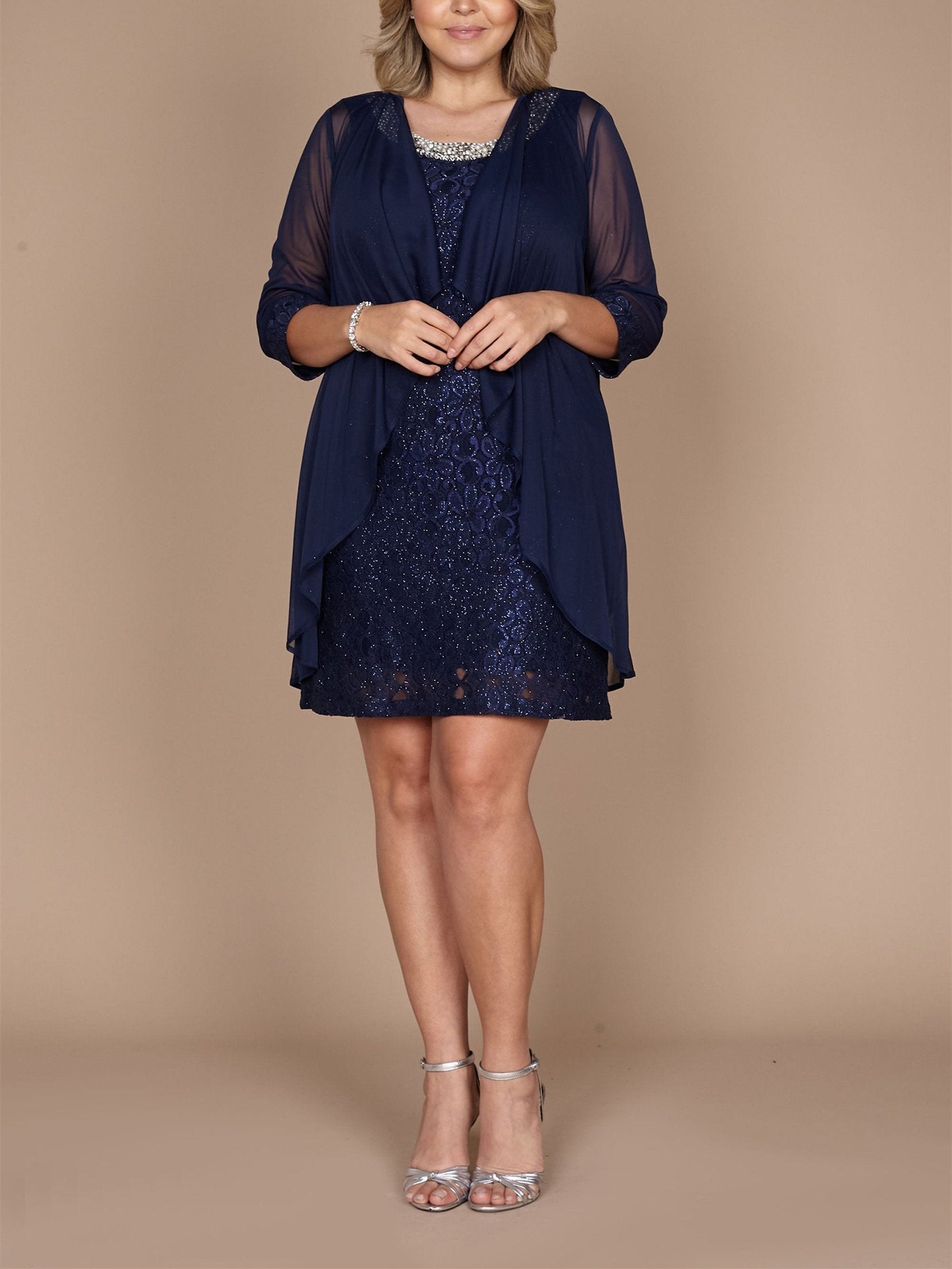 Short Lace Sheath Column Jewel Neck Mother of the Bride Dress