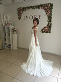 Short Sleeve A-Line Chiffon Summer Wedding Dresses Split Lace Applique Beach Bridal Gowns BA3033