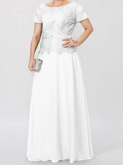 Short Sleeve A Line Mother of the Bride Dress with Applique and Sequins