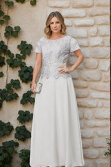 Short Sleeve A Line Mother of the Bride Dress with Applique and Sequins