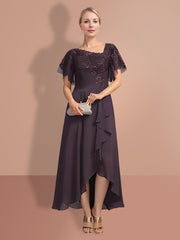 Short Sleeve A Line Mother of the Bride Dress with Asymmetrical Design