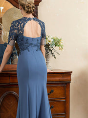 Short Sleeve Ankle Length Trumpet Mermaid Mother of the Bride Dress with Slit