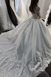 Short Sleeve Appliques Sheer Tulle Ball Gown Wedding Dress
