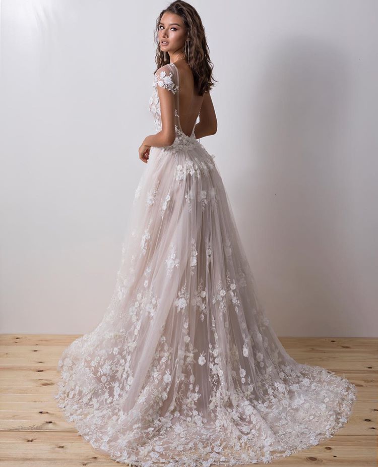 Short Sleeve Backless Lace A Line Popular Wedding Dresses Online – suzhoufashion